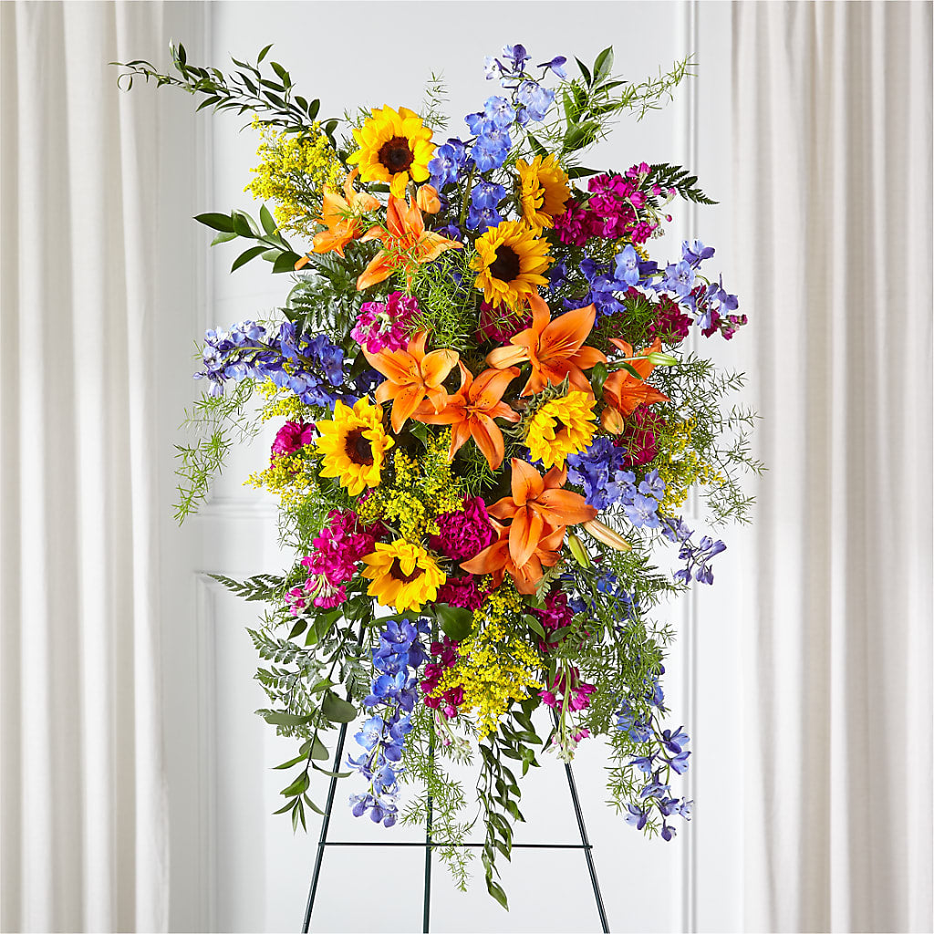 Sunlit Memories Standing Spray (Standard) – Decor Flowers And Events, Katy TX