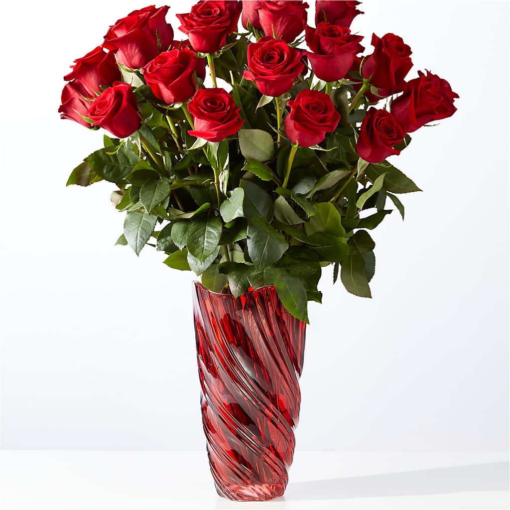 Classic Love Red Rose Bouquet with Luxe Swirl Vase – Decor Flowers And Events, Katy TX
