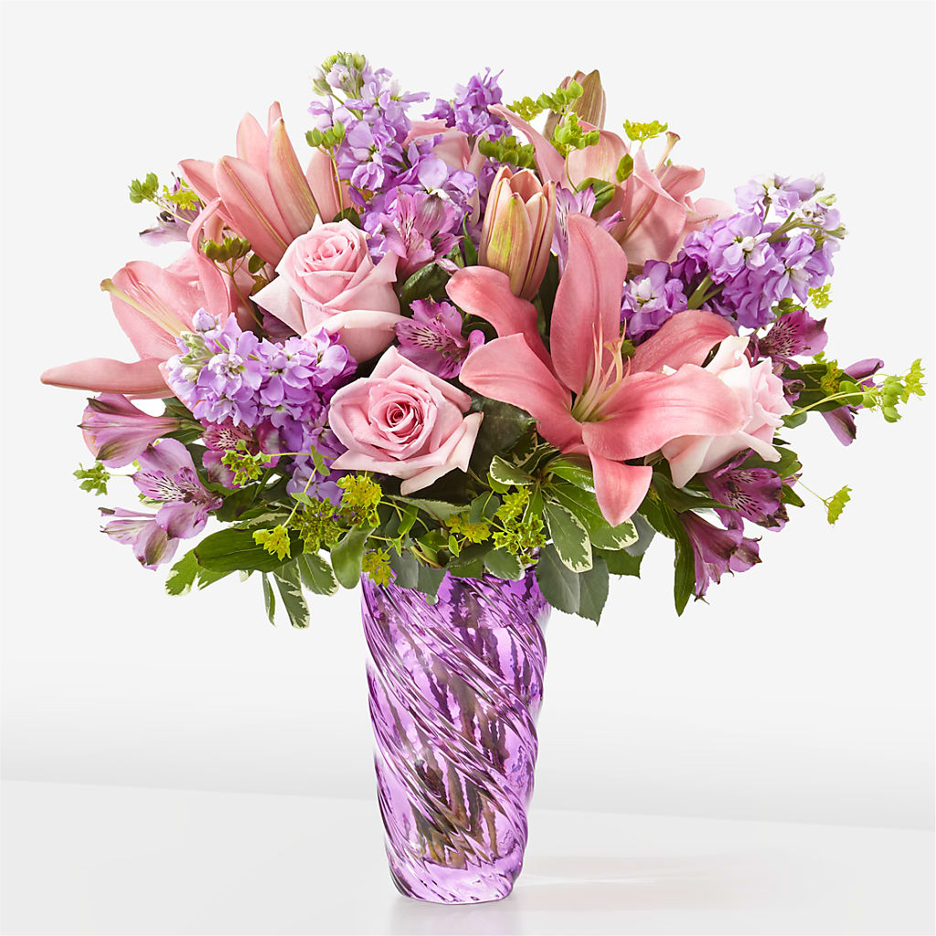 Precious Petals Bouquet with Luxe Swirl Vase – Decor Flowers And Events, Katy TX