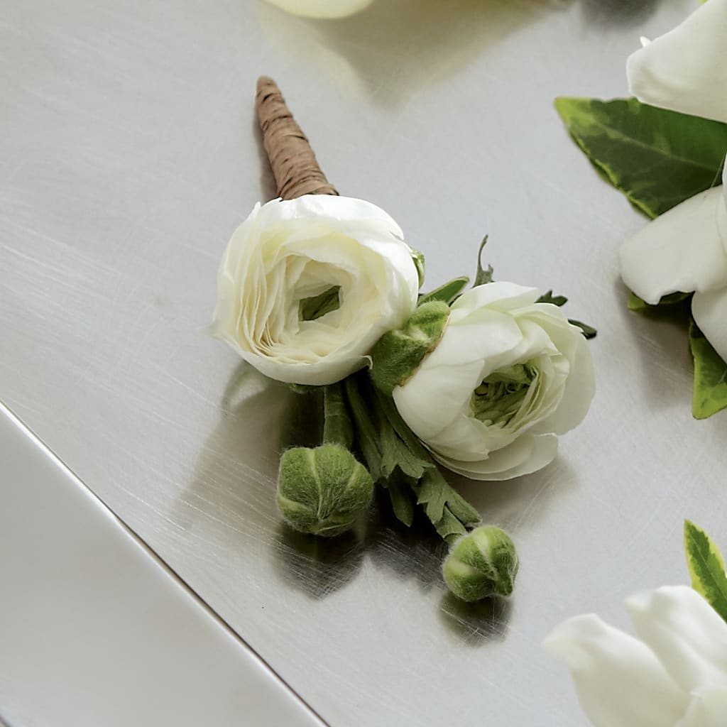 White Ranunculus Boutonniere – Decor Flowers And Events, Katy TX